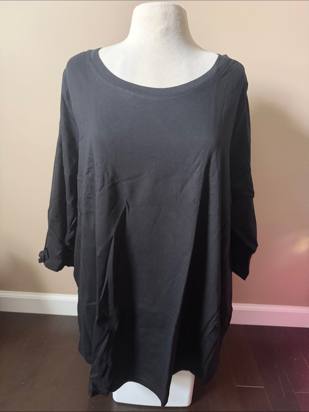 NWT Woman Within black tunic 3/4 tie sleeves PLUS SZ 1X